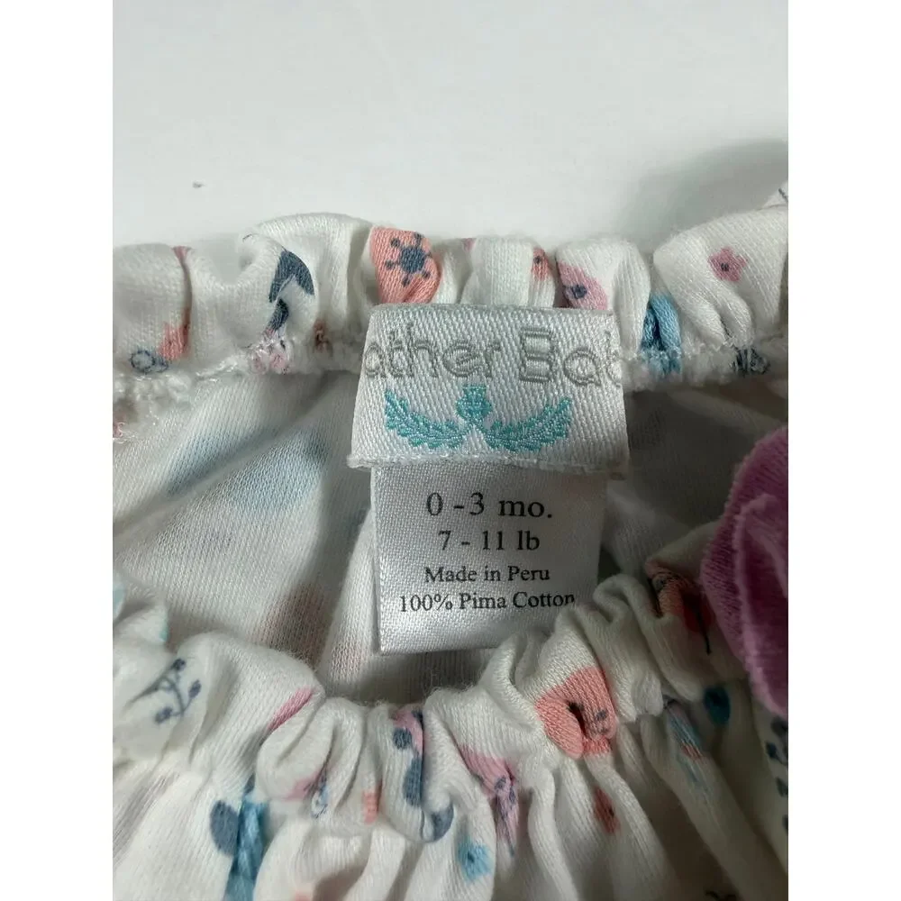 Feather Baby Floral Dragonfly Pima Cotton Bow Romper White 0-3 Months